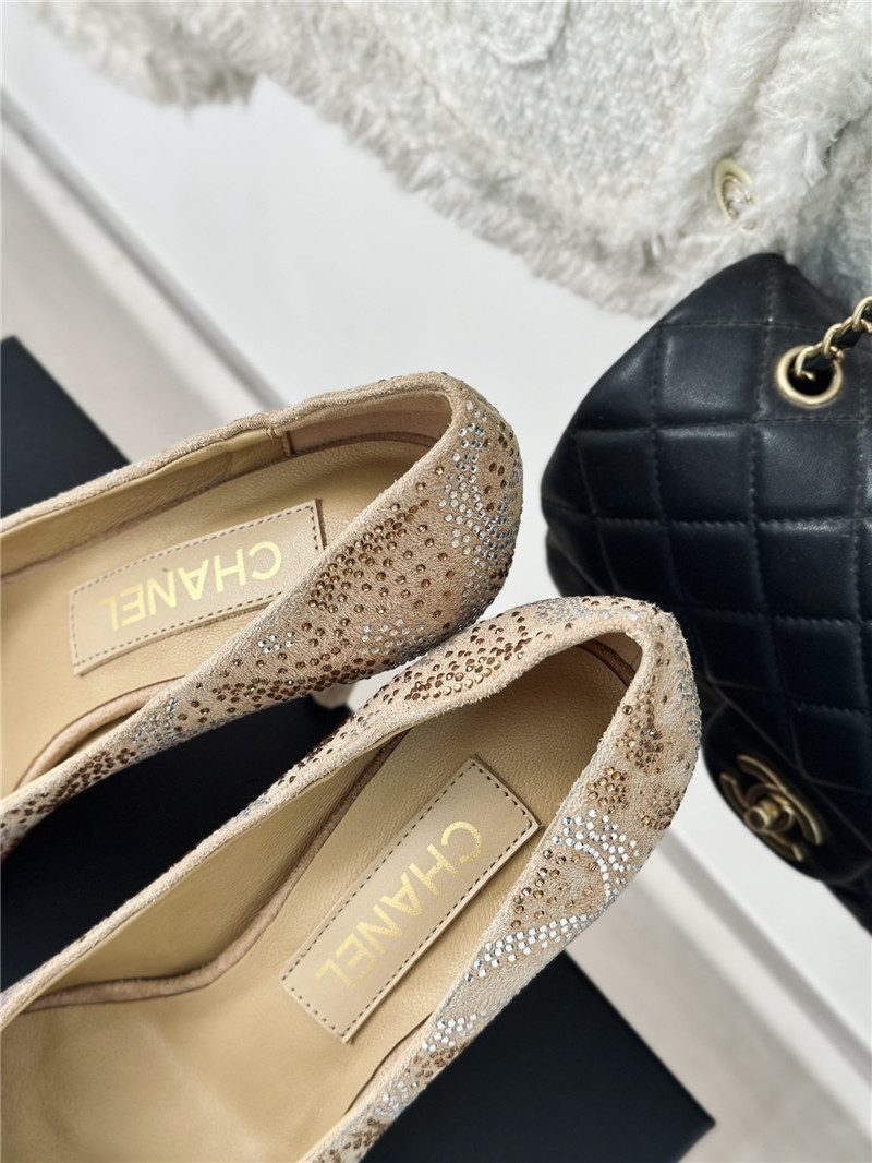 Ch**el double c rhinestone high heels replica shoes