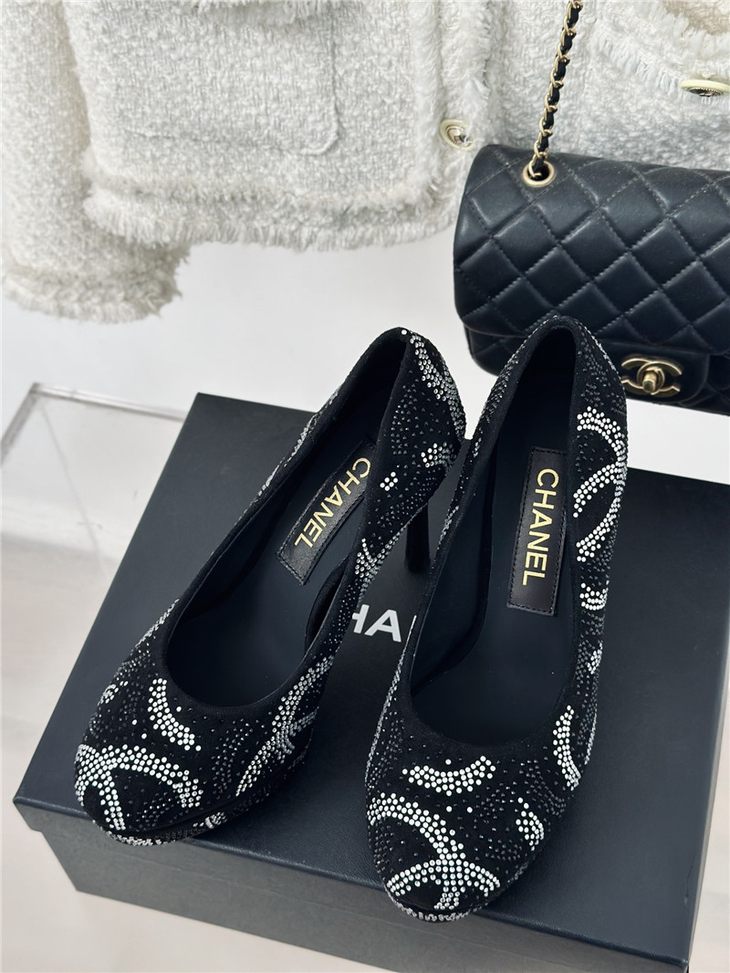 Ch**el double c rhinestone high heels replica shoes