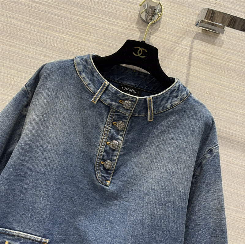 Ch**el denim blue denim mid-sleeve jacket top replica clothes