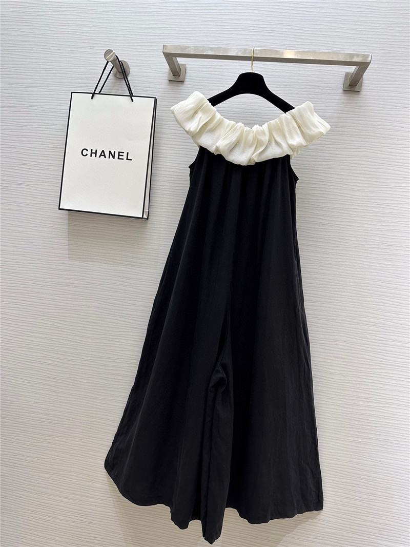 Ch**el one-piece neckline silk and linen jumpsuit replicas clothes