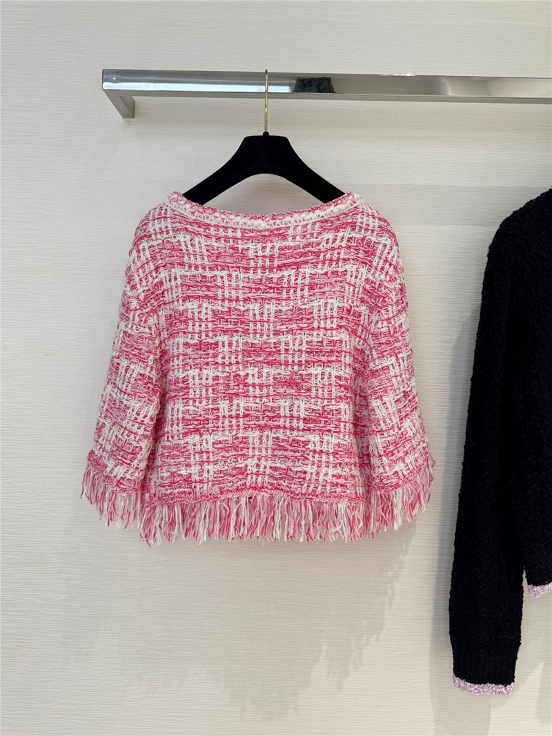 Ch**el fringed check knit sweater pink