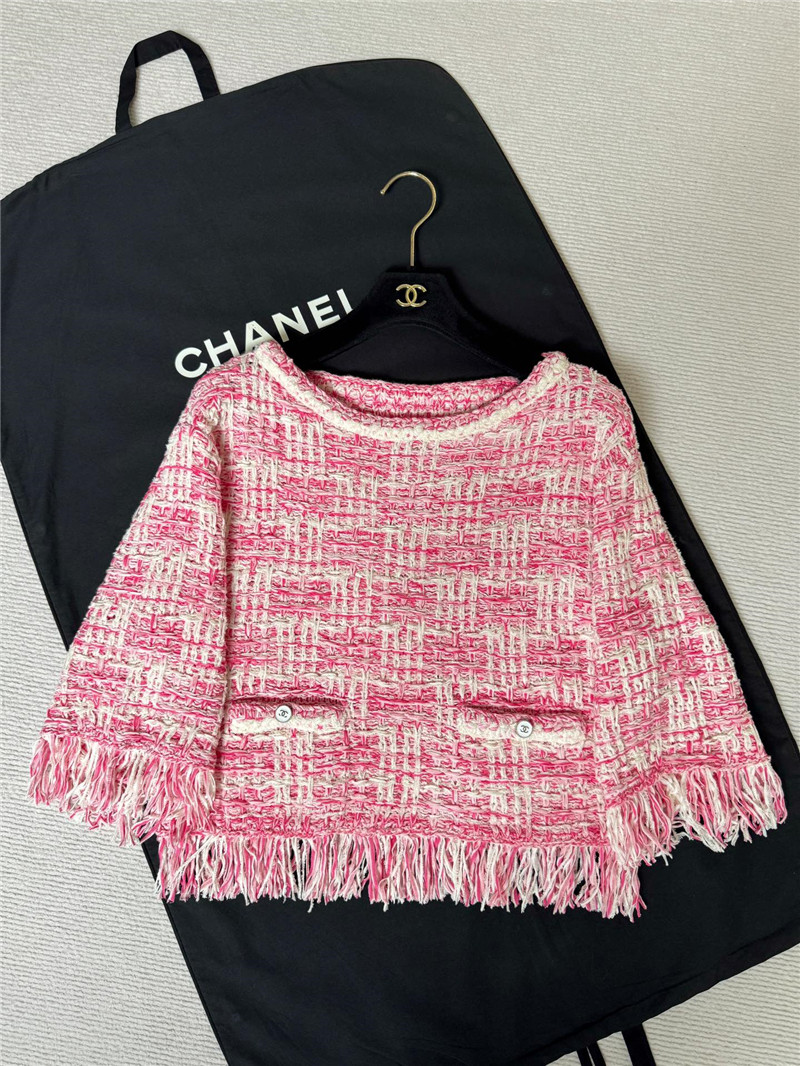 Ch**el fringed check knit sweater pink