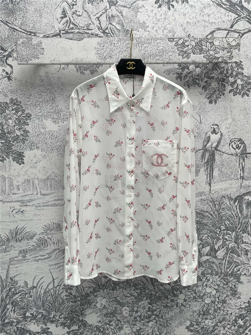 Ch**el full printed see-through shirt replica designer clothes