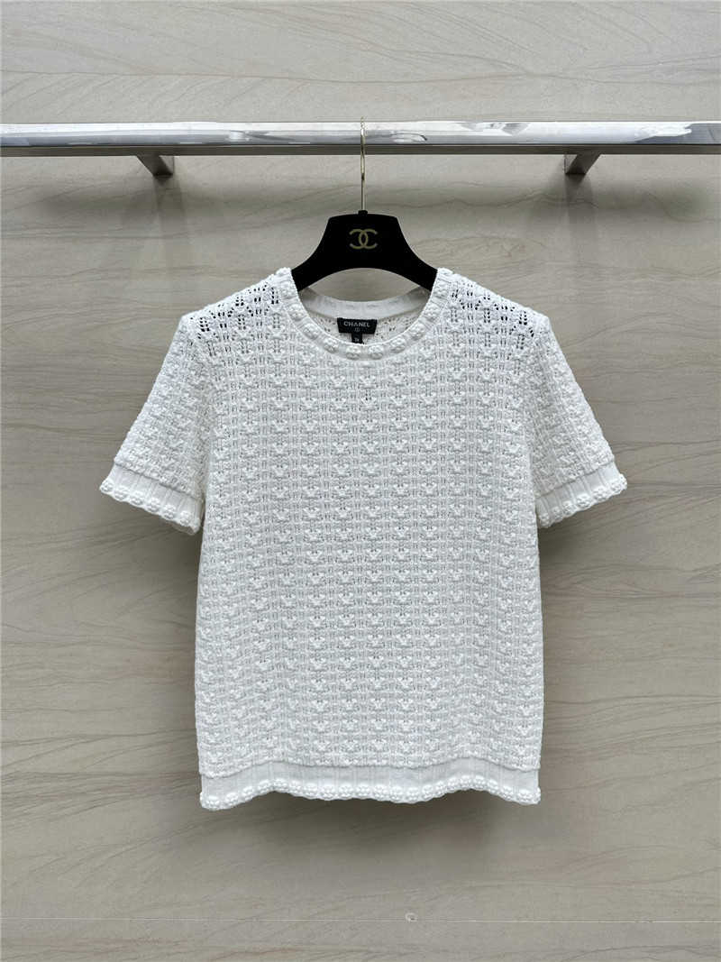 Ch**el hollow embossed braided short-sleeved top replica clothes
