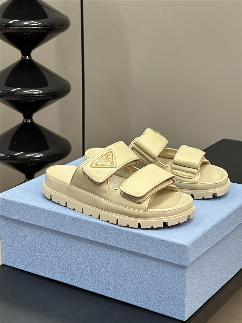 Pra*a double strap lambskin slippers replica designer shoes