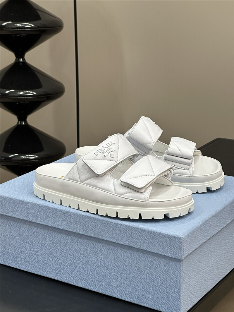 Pra*a double strap lambskin slippers replica designer shoes