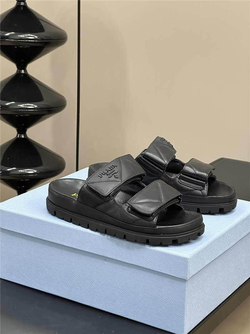 Pra*a double strap lambskin slippers replica designer shoes