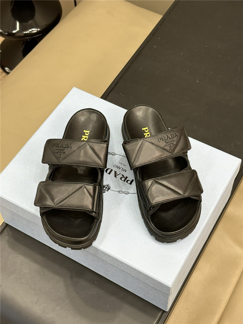 Pra*a double strap lambskin slippers replica designer shoes
