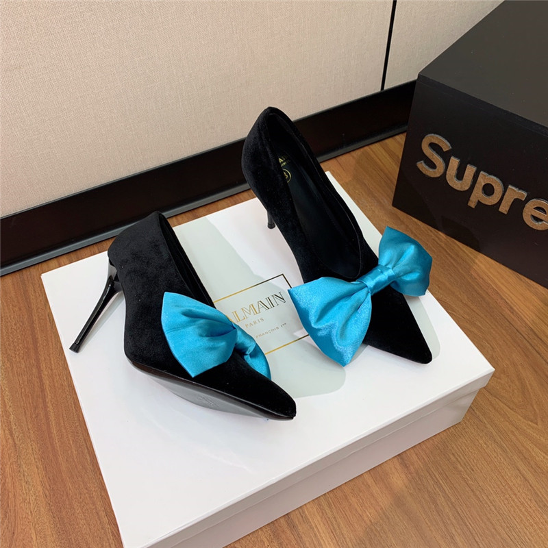 balmain bow velvet high-heeled shoes Marg*e1a replica shoes