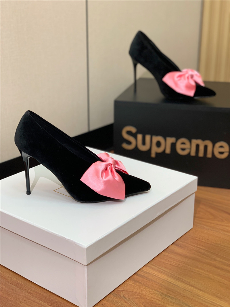 balmain bow velvet high-heeled shoes Marg*e1a replica shoes