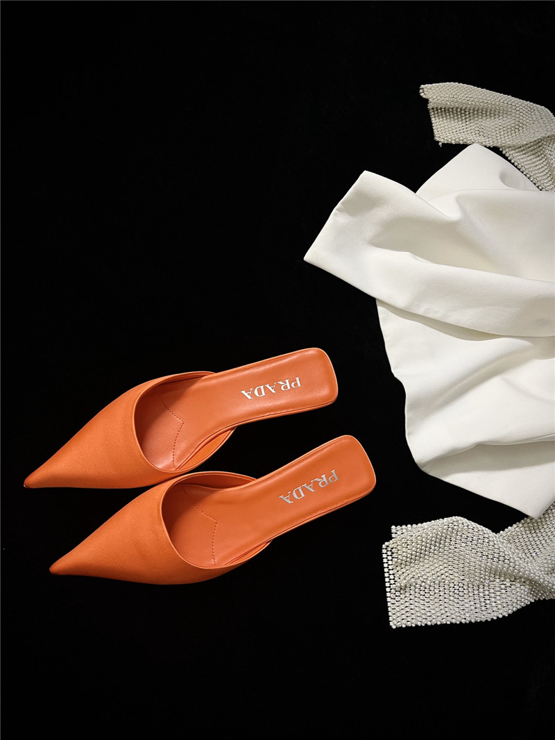 Pra*a pointed toe kitten heel slippers replica shoes