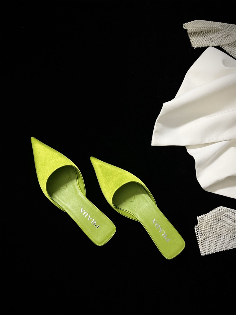 Pra*a pointed toe kitten heel slippers replica shoes