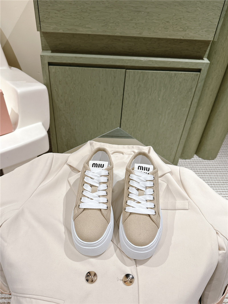 Miu Miu Platform Canvas Sneakers Brown