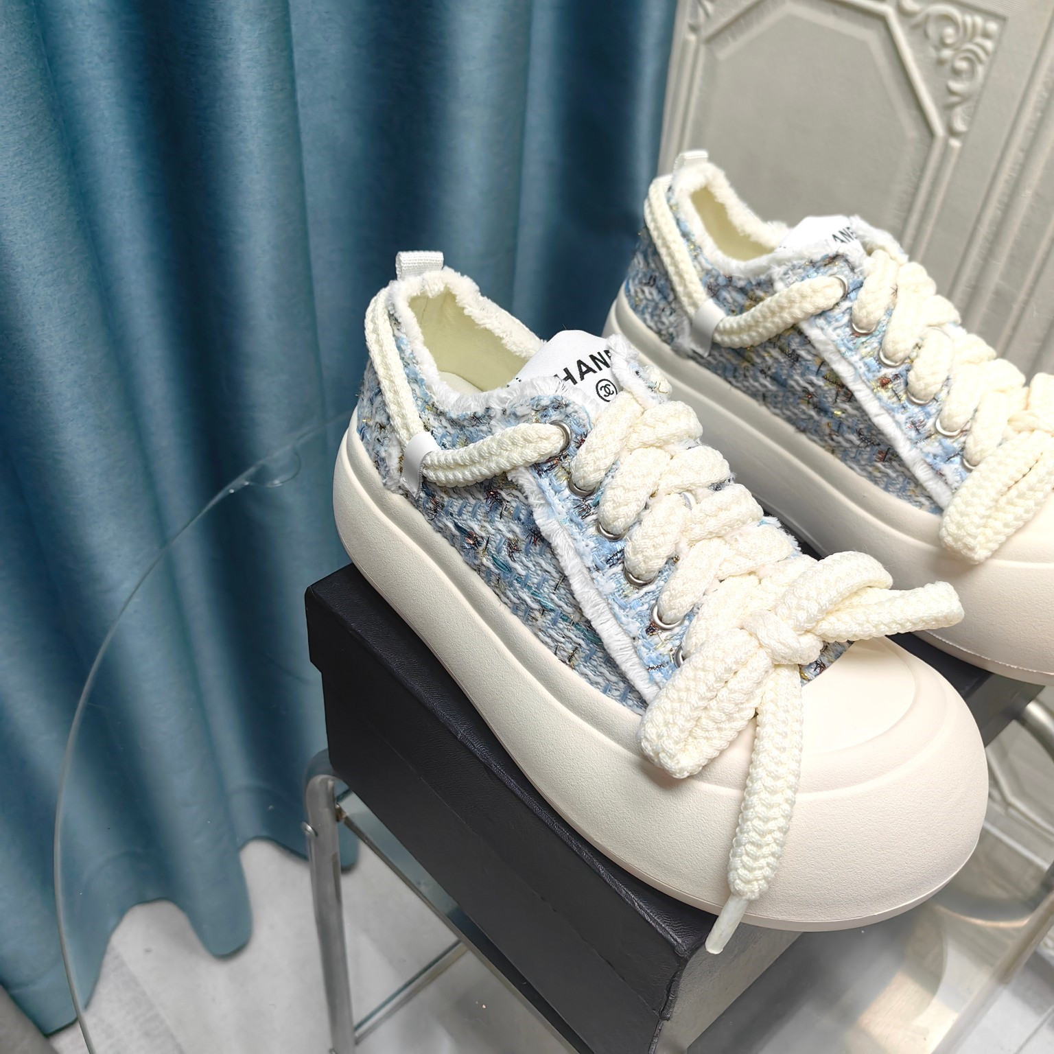 Ch**el blue platform canvas sneakers