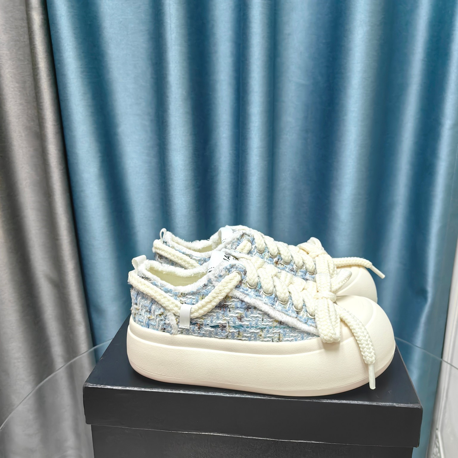 Ch**el blue platform canvas sneakers