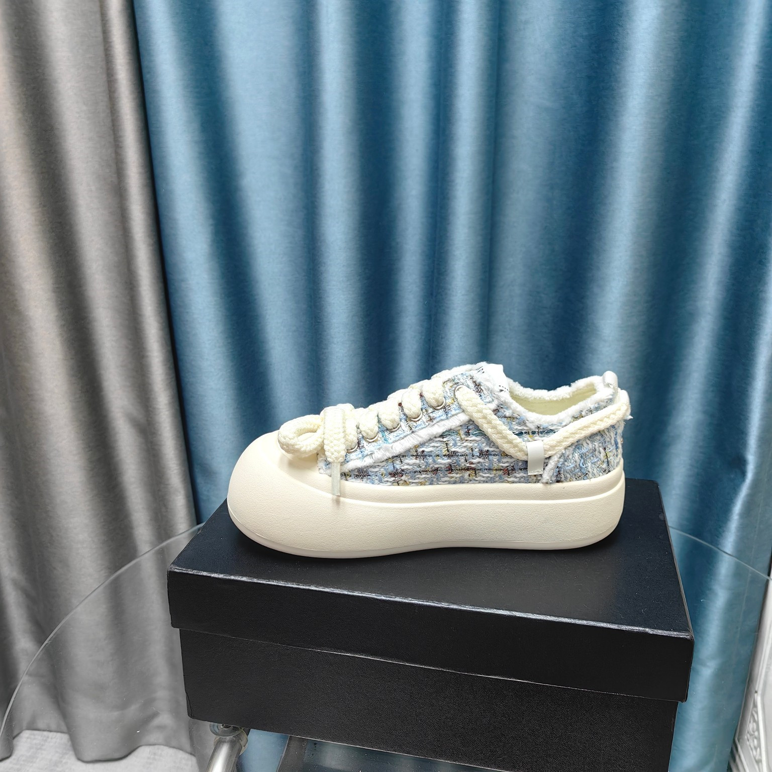 Ch**el blue platform canvas sneakers