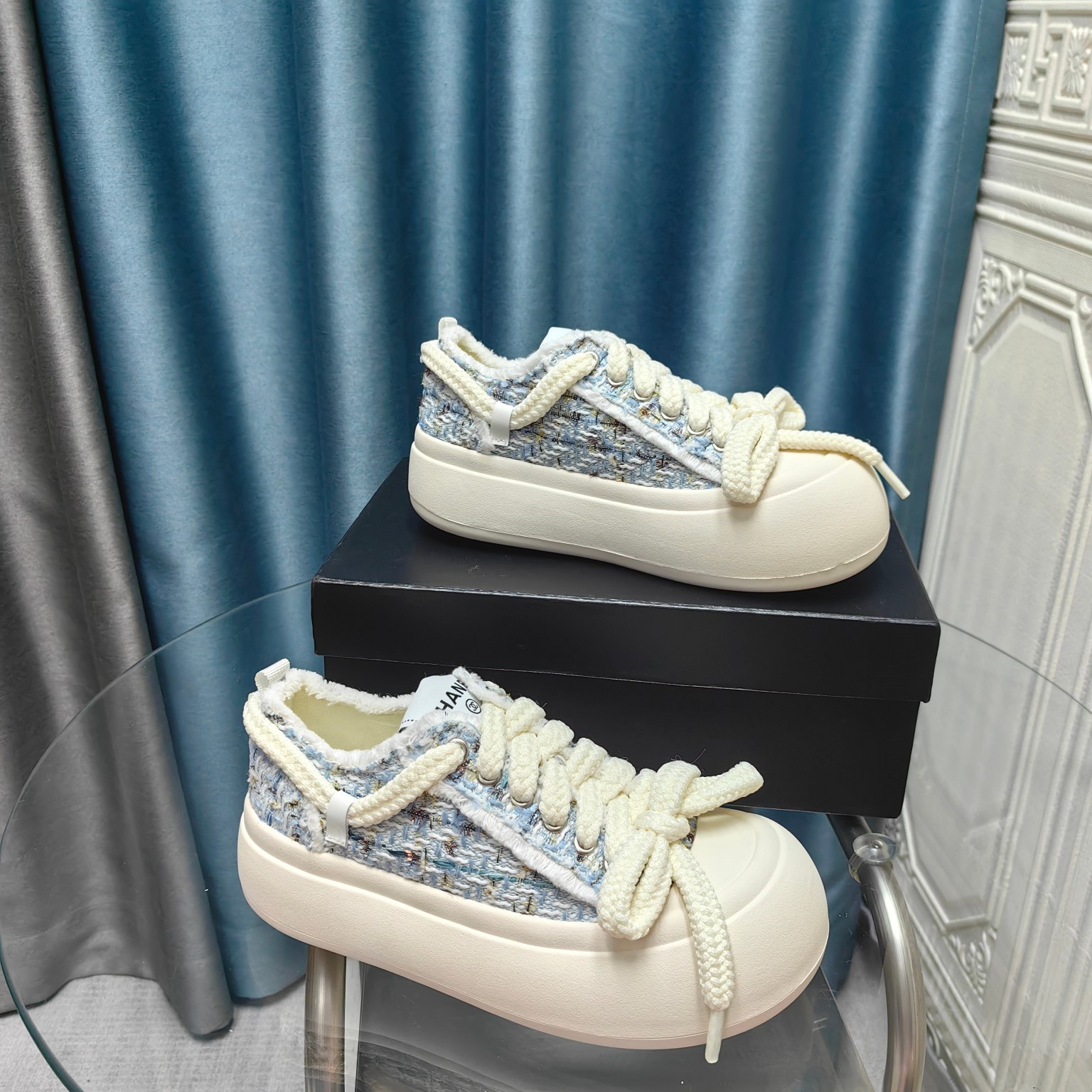 Ch**el blue platform canvas sneakers