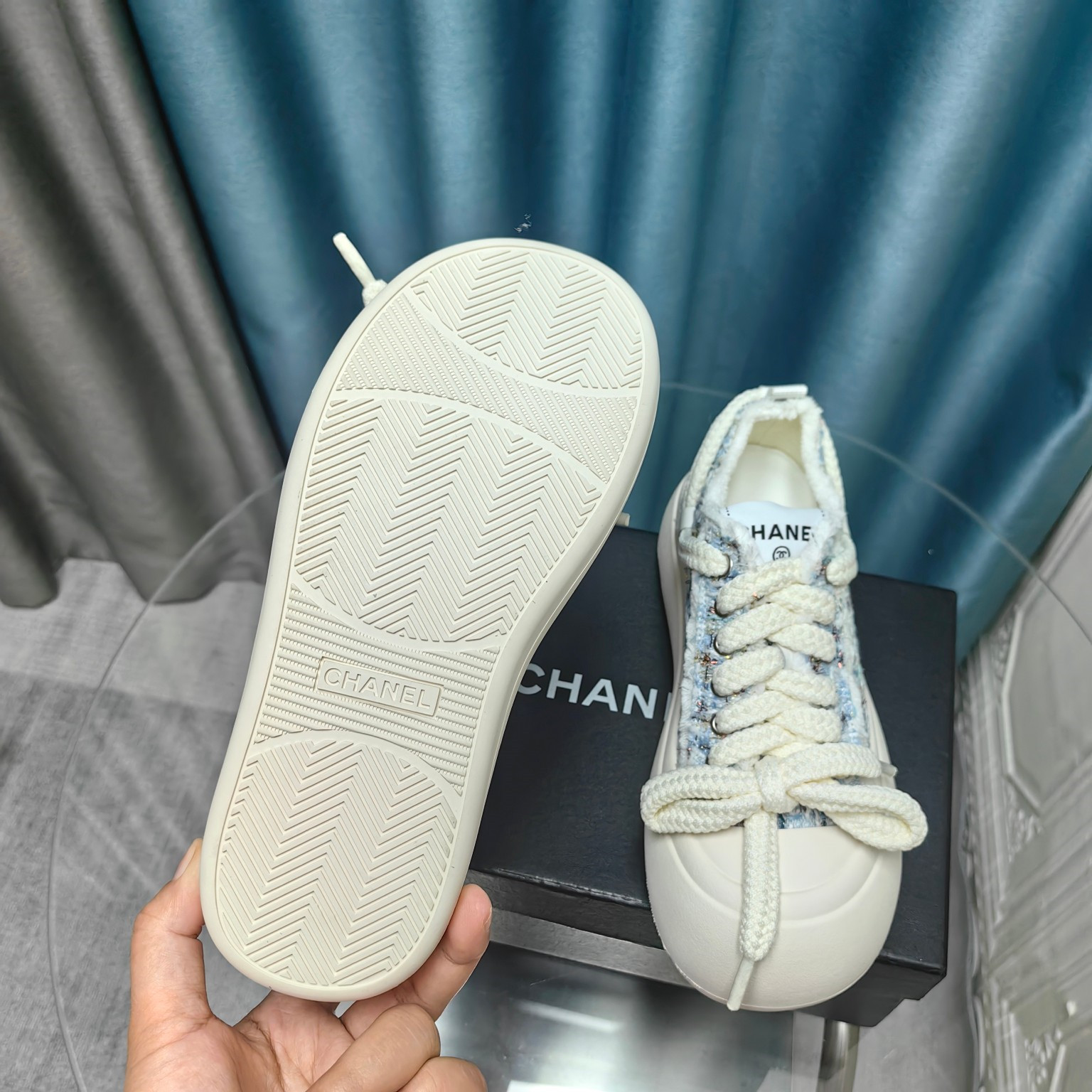Ch**el blue platform canvas sneakers