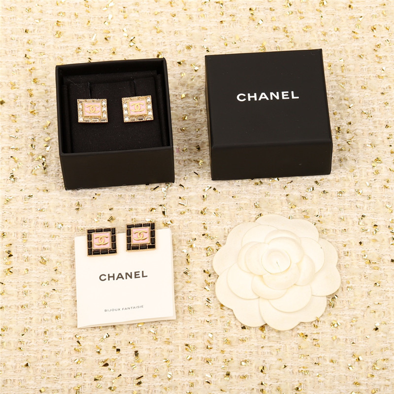 Ch**el pink square double c earrings