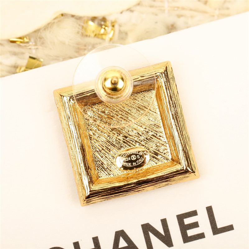 Ch**el pink square double c earrings