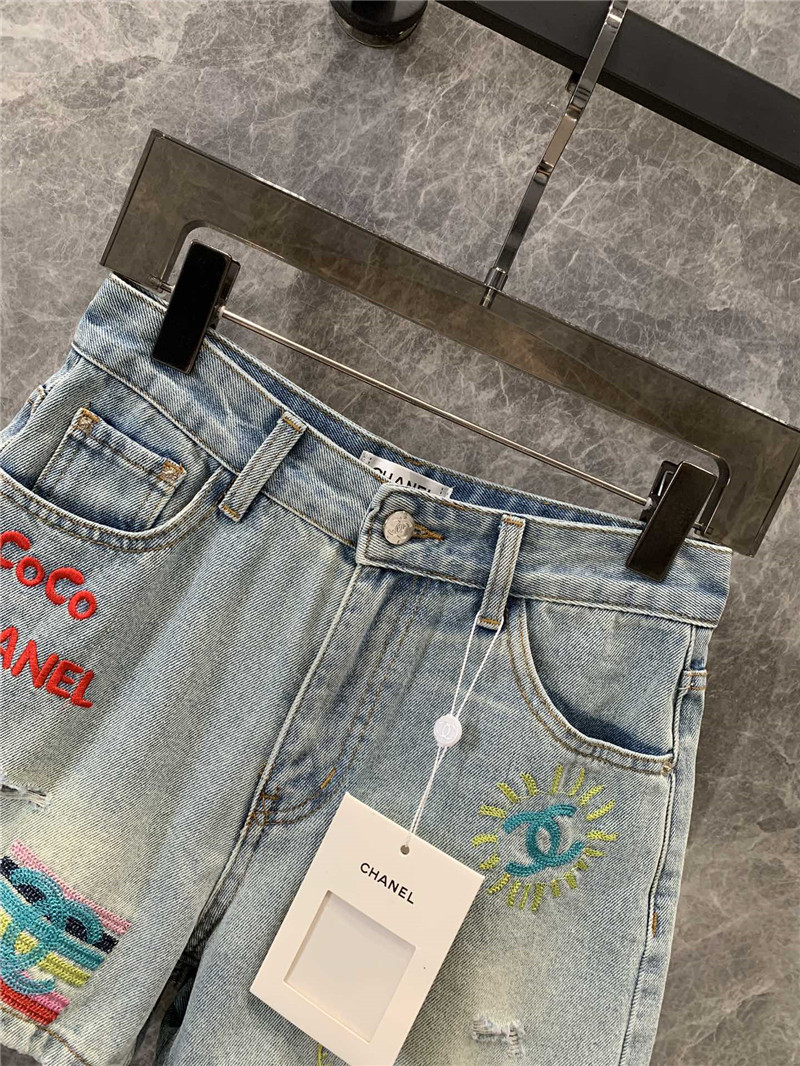 Ch**el ripped denim shorts replica designer clothes