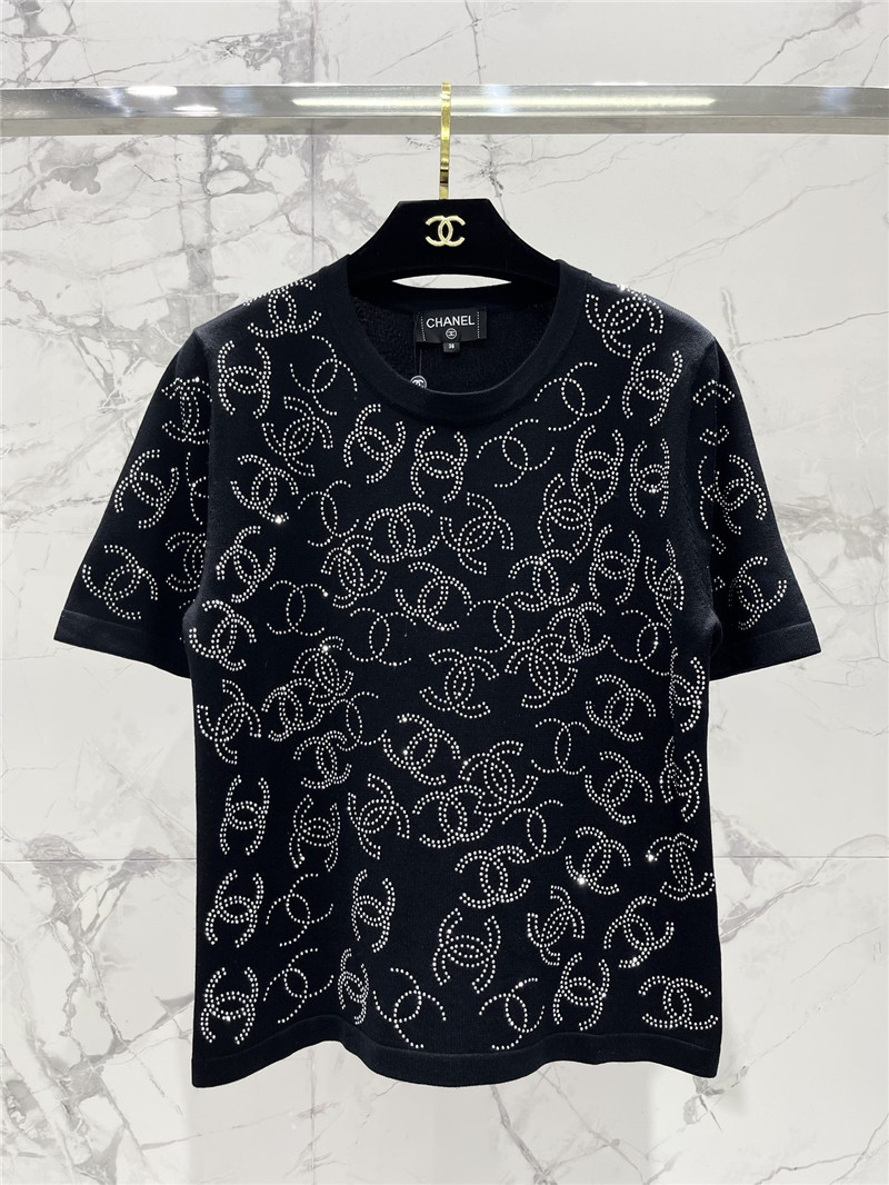 Ch**el hot rhinestone knitted short-sleeved replica clothes