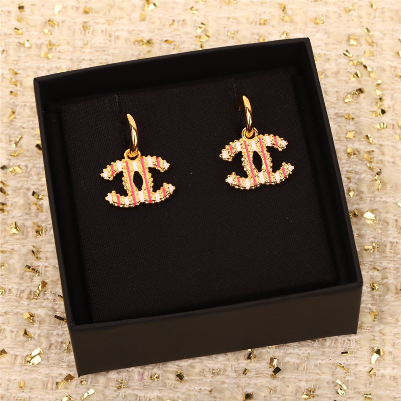 Ch**el vertical stripe enamel double c earrings
