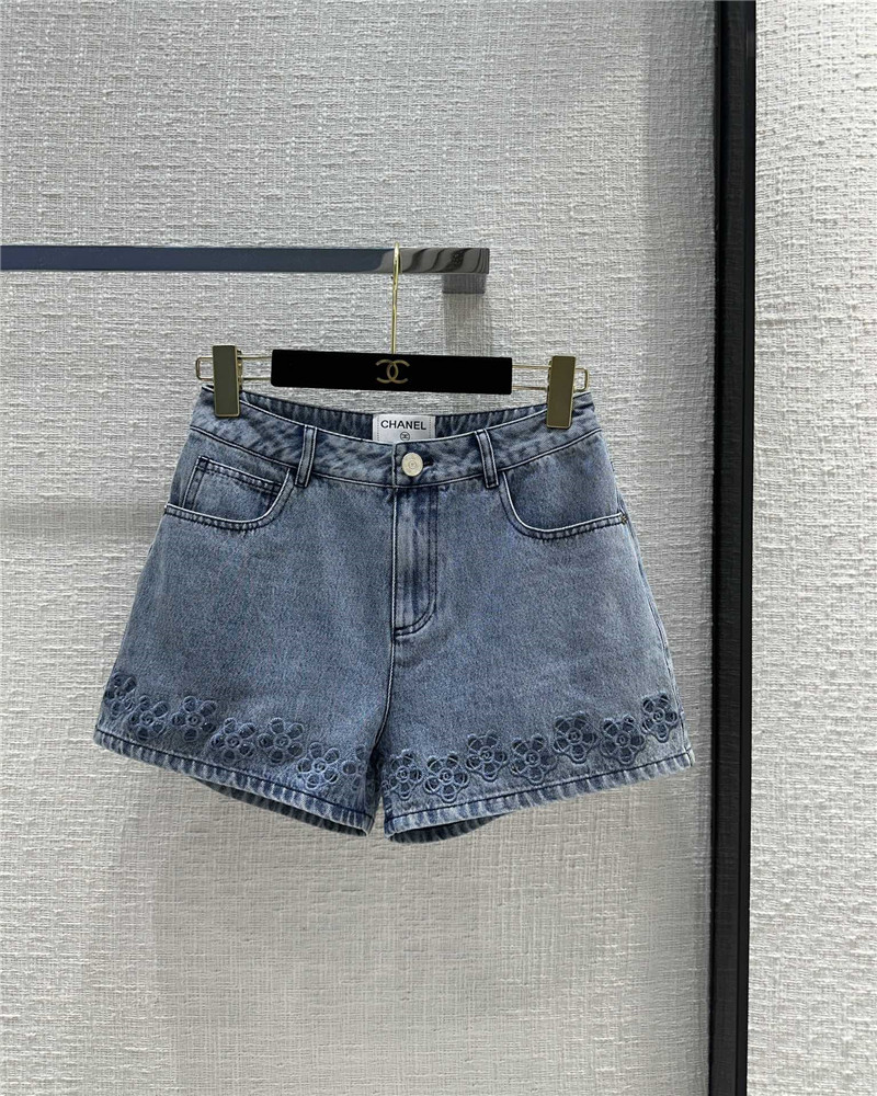 Ch**el hollow embroidered denim shorts replica clothes