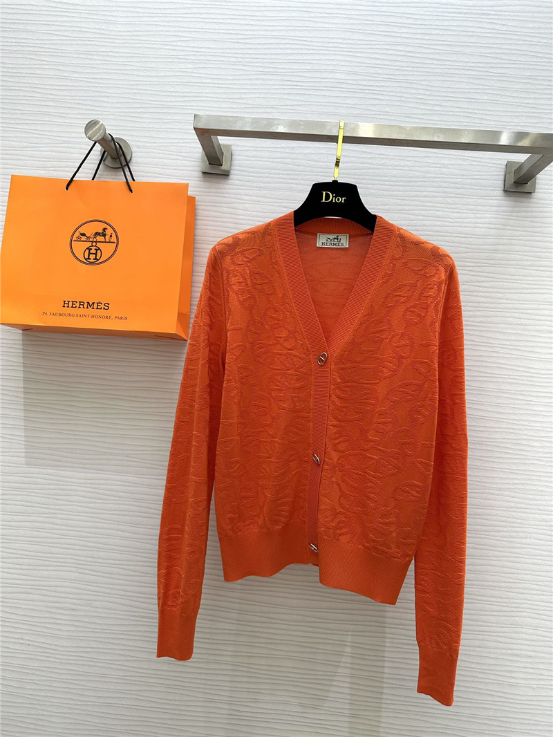 H**me5 v-neck orange monogram jacquard cardigan