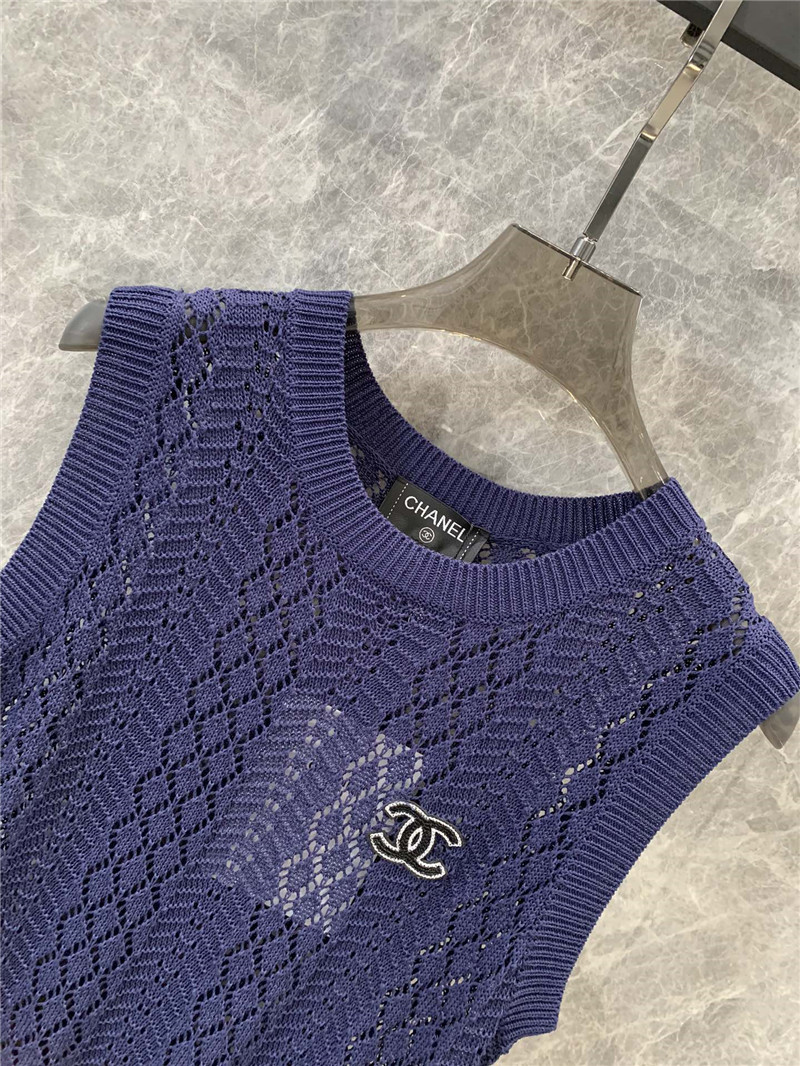 Ch**el double c rhombus hollow knitted vest replica clothes