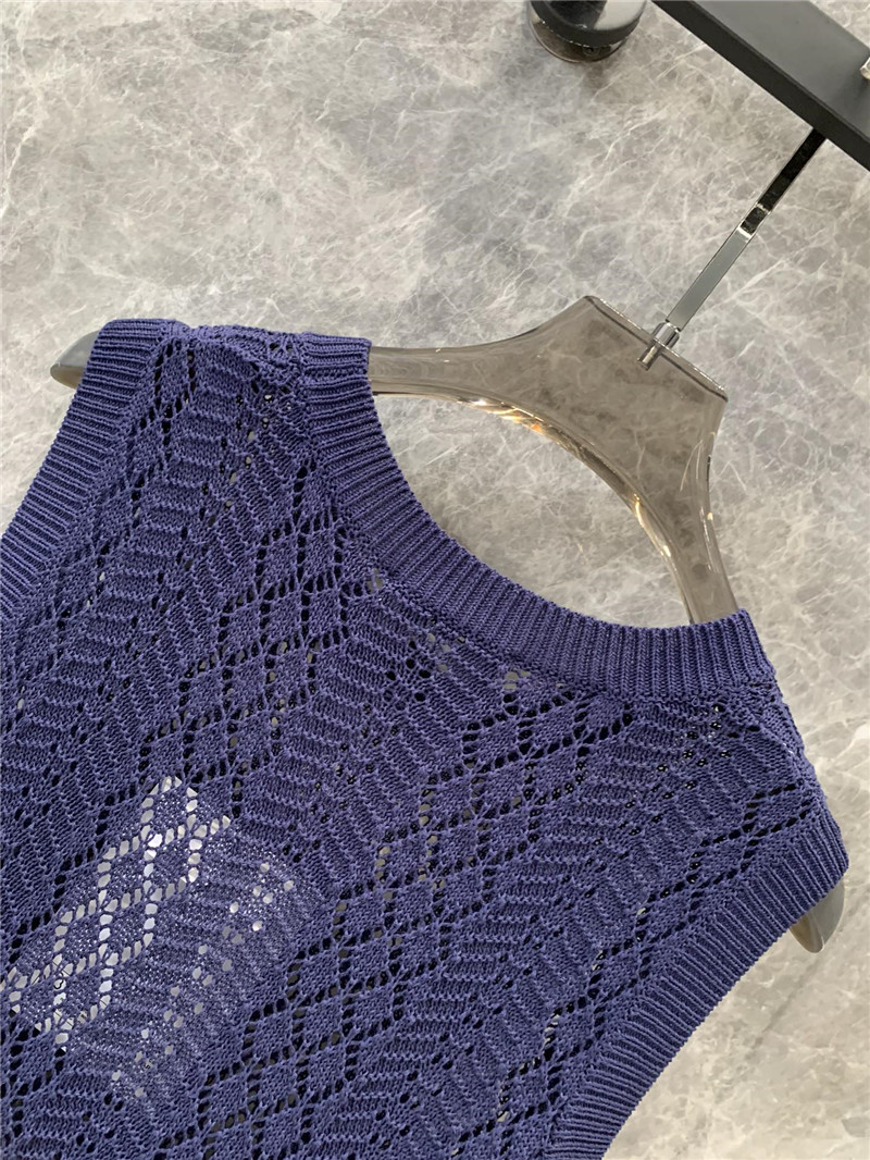 Ch**el double c rhombus hollow knitted vest replica clothes