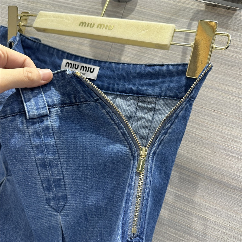 M1um1u denim low waist pleated midi skirt replica clothes