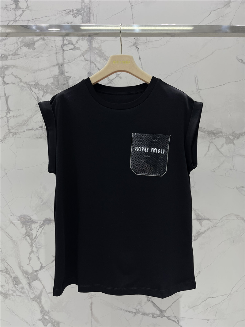 M1um1u embroidered pocket sleeveless top replicas clothes