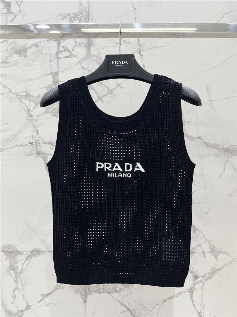Pra*a hollow knitted vest replica designer clothes