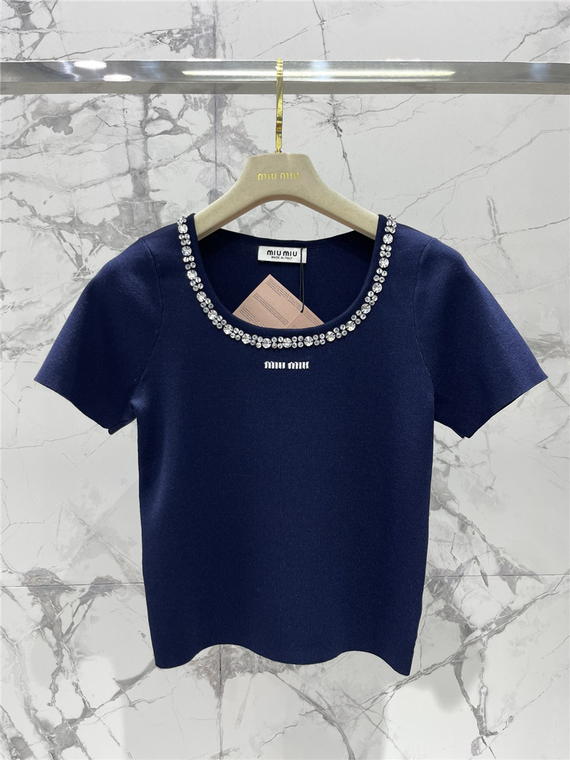 M1um1u studded u-neck knitted t-shirt replica d&g clothing