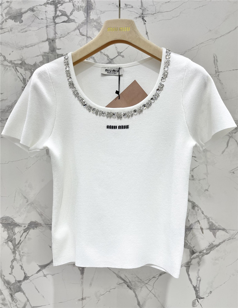 M1um1u studded u-neck knitted t-shirt replica d&g clothing