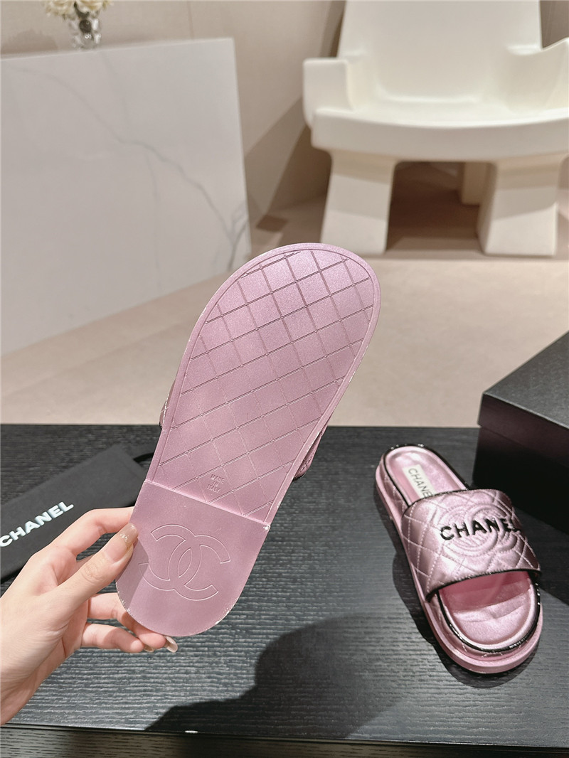 Ch**el lambskin quilted textured mules sandals purple
