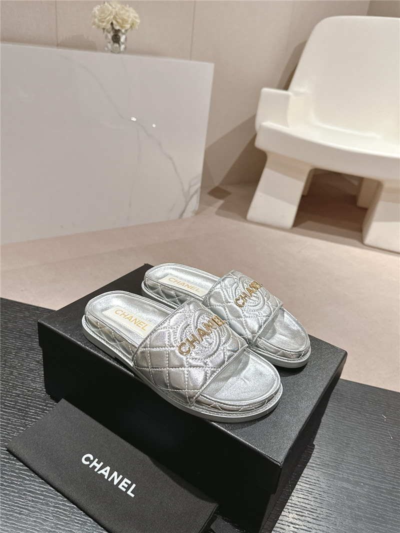 Ch**el silver quilted mules sandals