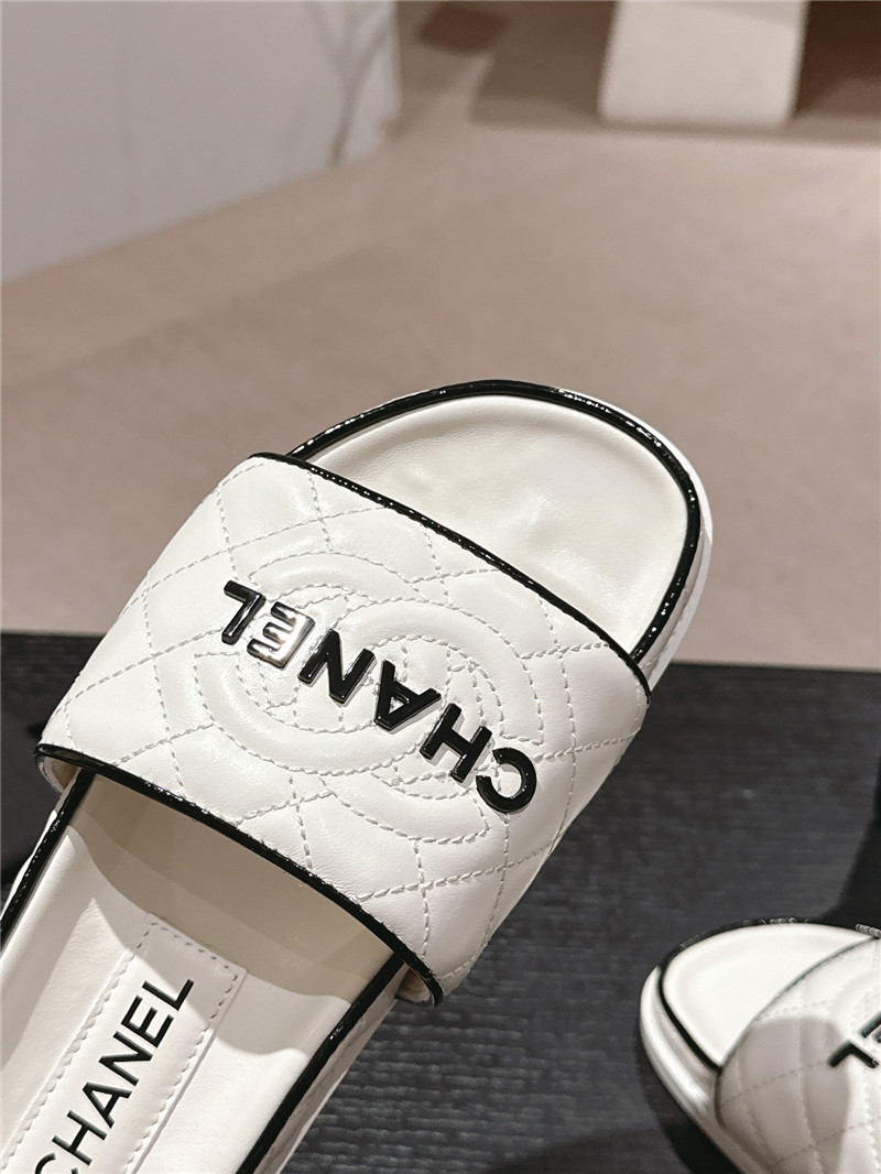 Ch**el lambskin quilted white mules