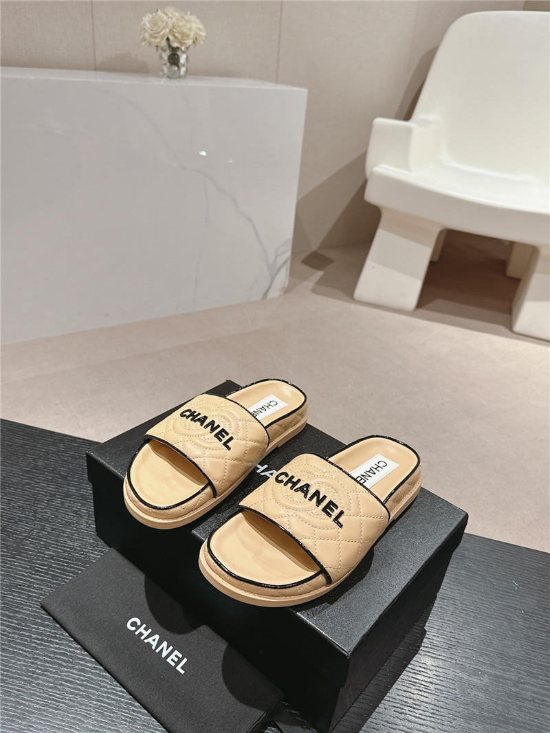 Ch**el lambskin quilted brown mules brown