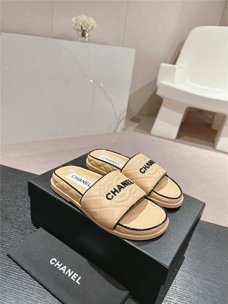 Ch**el lambskin quilted brown mules brown