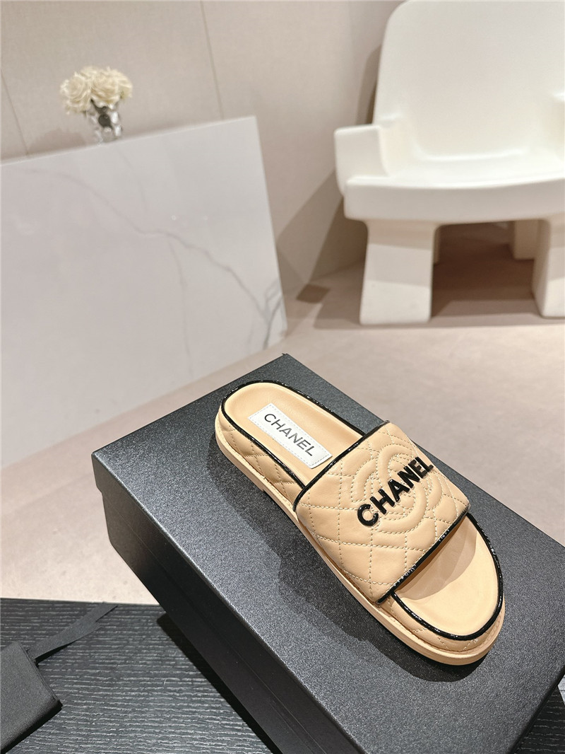 Ch**el lambskin quilted brown mules brown