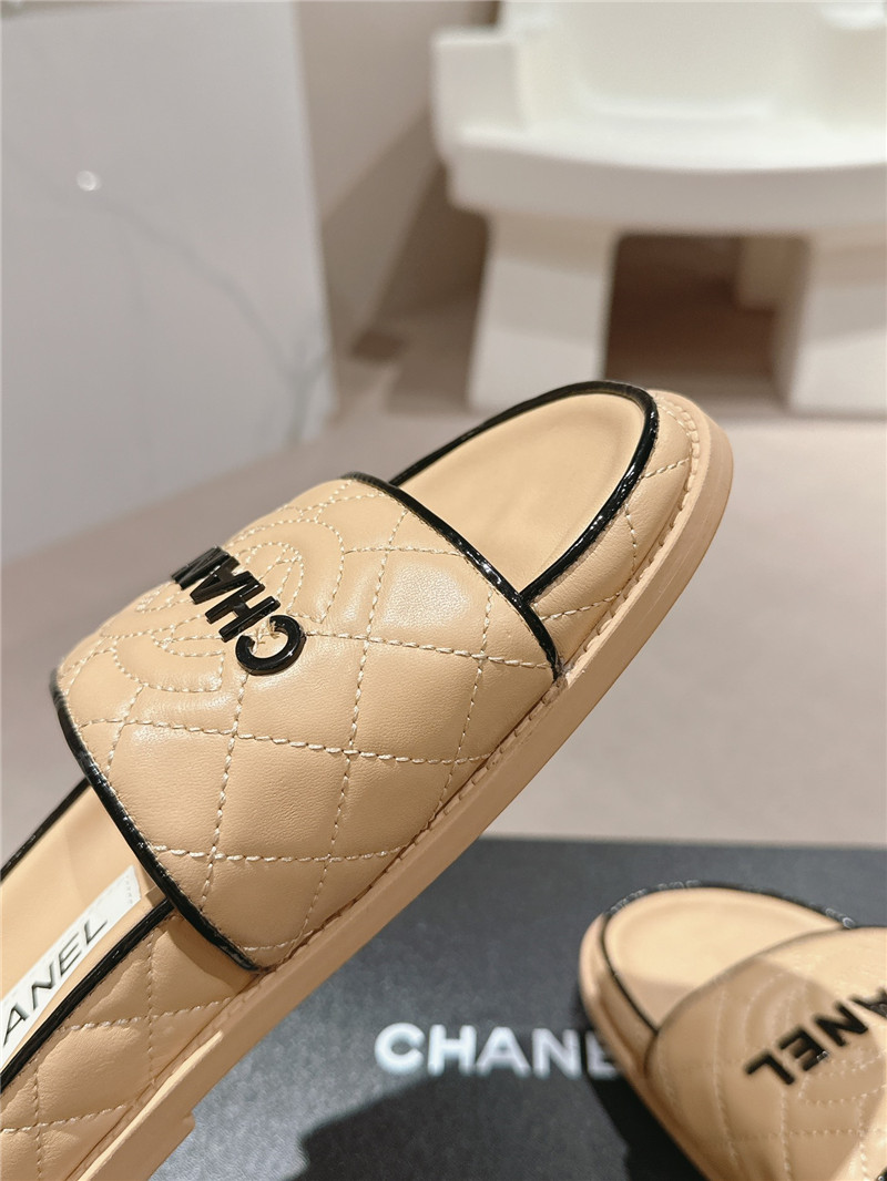 Ch**el lambskin quilted brown mules brown