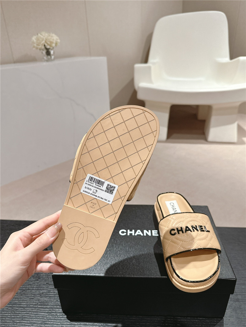 Ch**el lambskin quilted brown mules brown