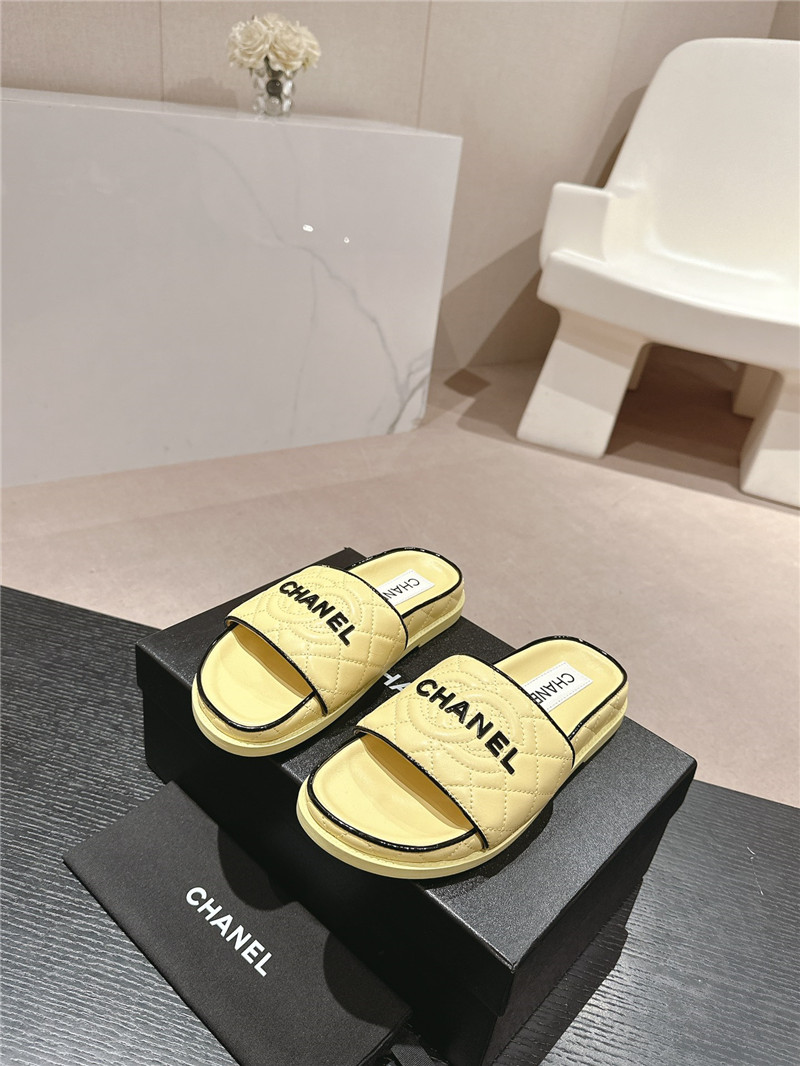Ch**el lambskin quilted mules sandals yellow