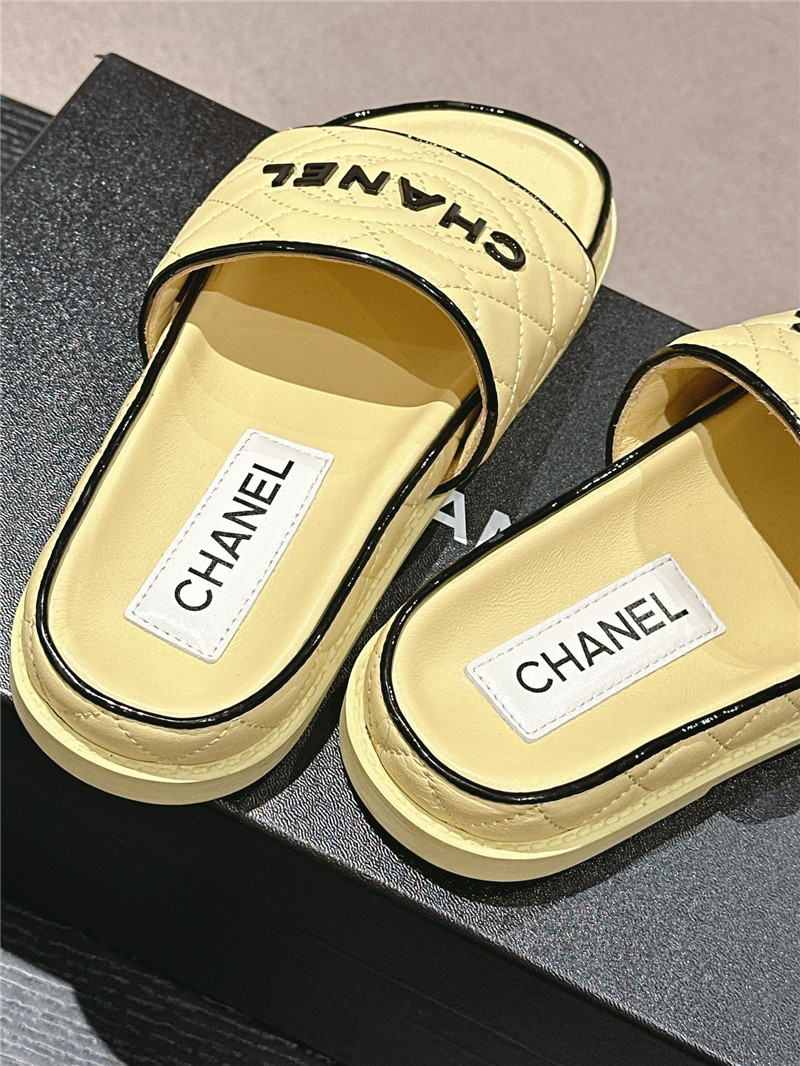 Ch**el lambskin quilted mules sandals yellow