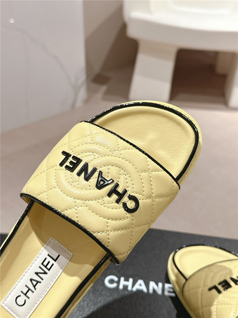 Ch**el lambskin quilted mules sandals yellow