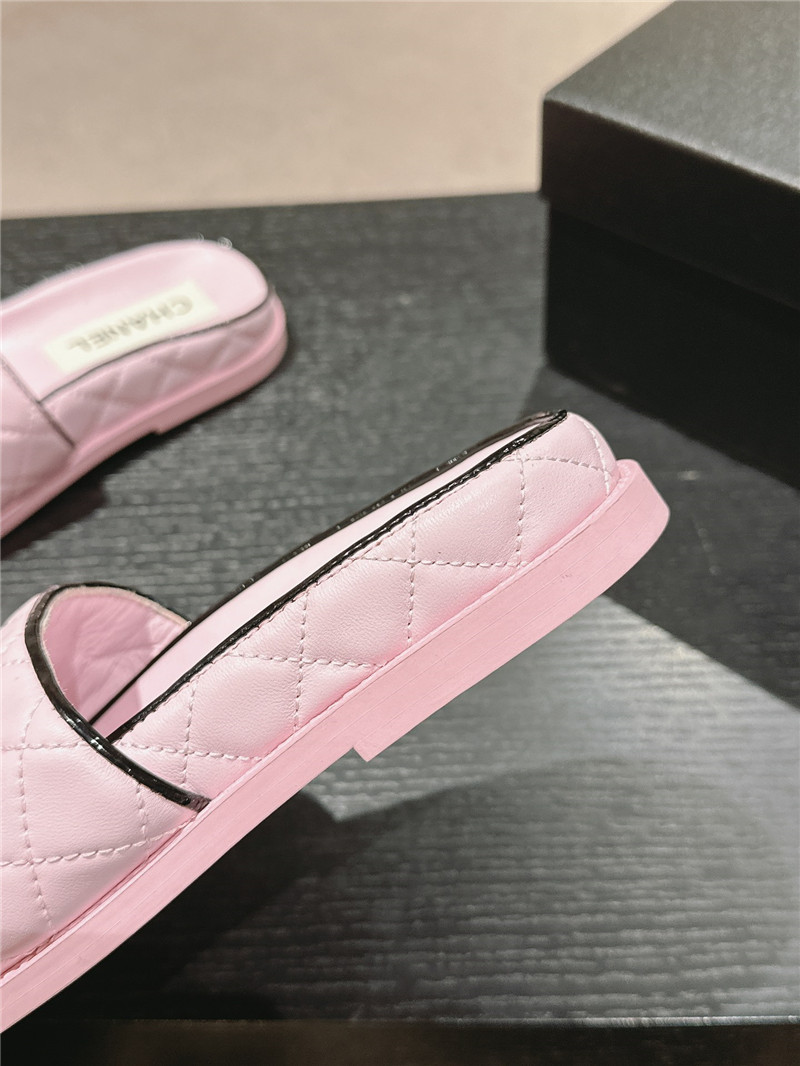 Ch**el lambskin quilted textured mules sandals pink