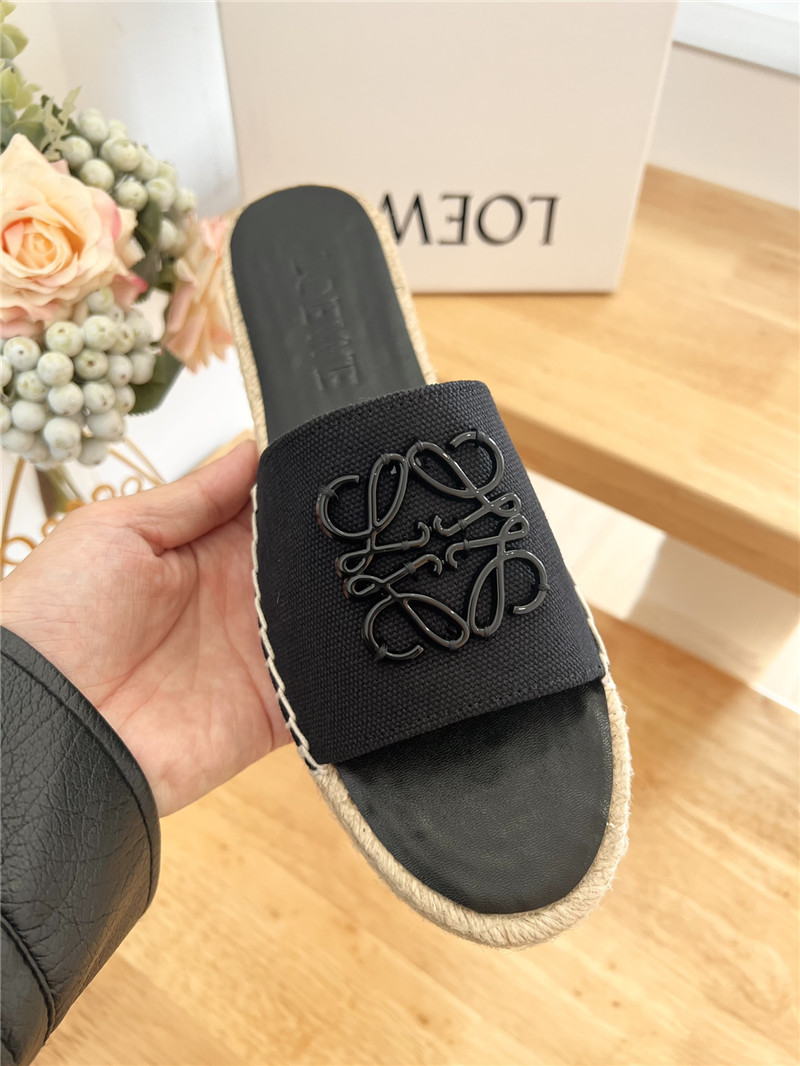 L0ew* espadrille leather slide black