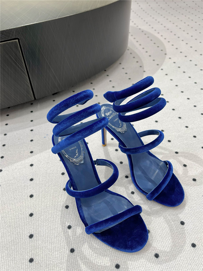 Rene Caovilla Cleo 80 Embellished Satin Sandals Blue